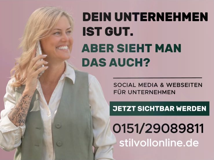 Referenz: Plakat von Stilvoll Online (Social Media und Webseiten für Unternehmen) auf einer Werbefläche von Plakatschmidt